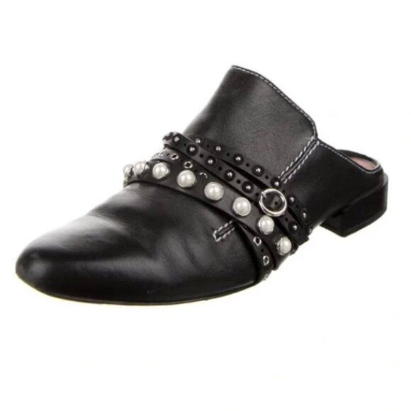 3.1 Phillip Lim Black Leather Backless Shoes Loafers Slip-On Slides Size 36.5 6 - Picture 1 of 13